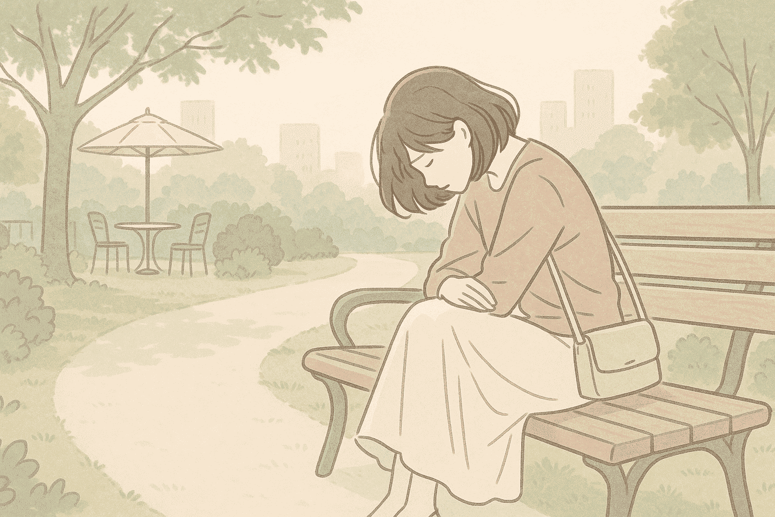 公園で落ち込む女性
