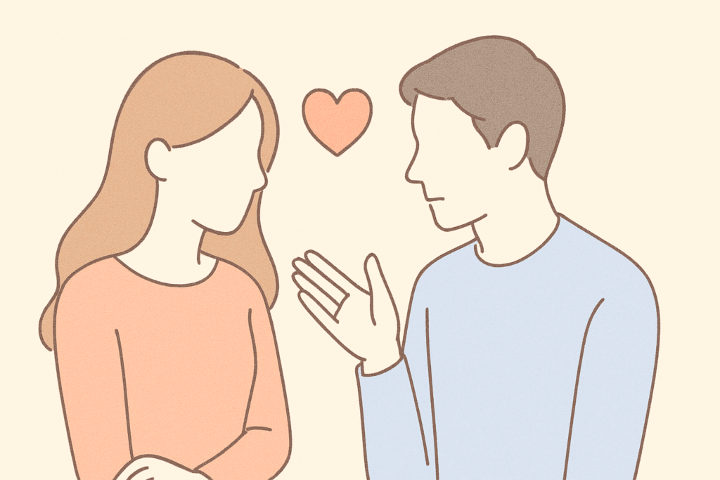 話をするカップル