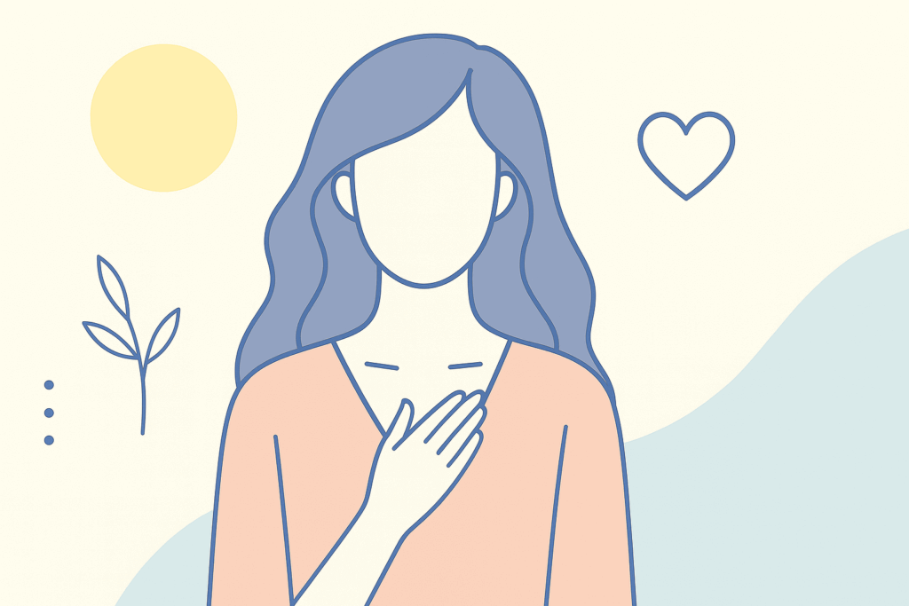 胸に手を当てる女性