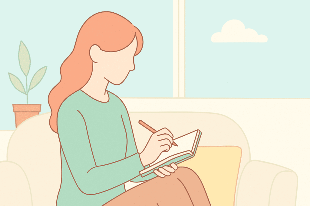 ノートを書く女性