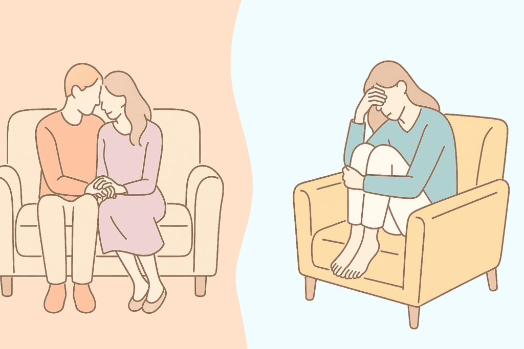 ラブラブな夫婦と悩む女性