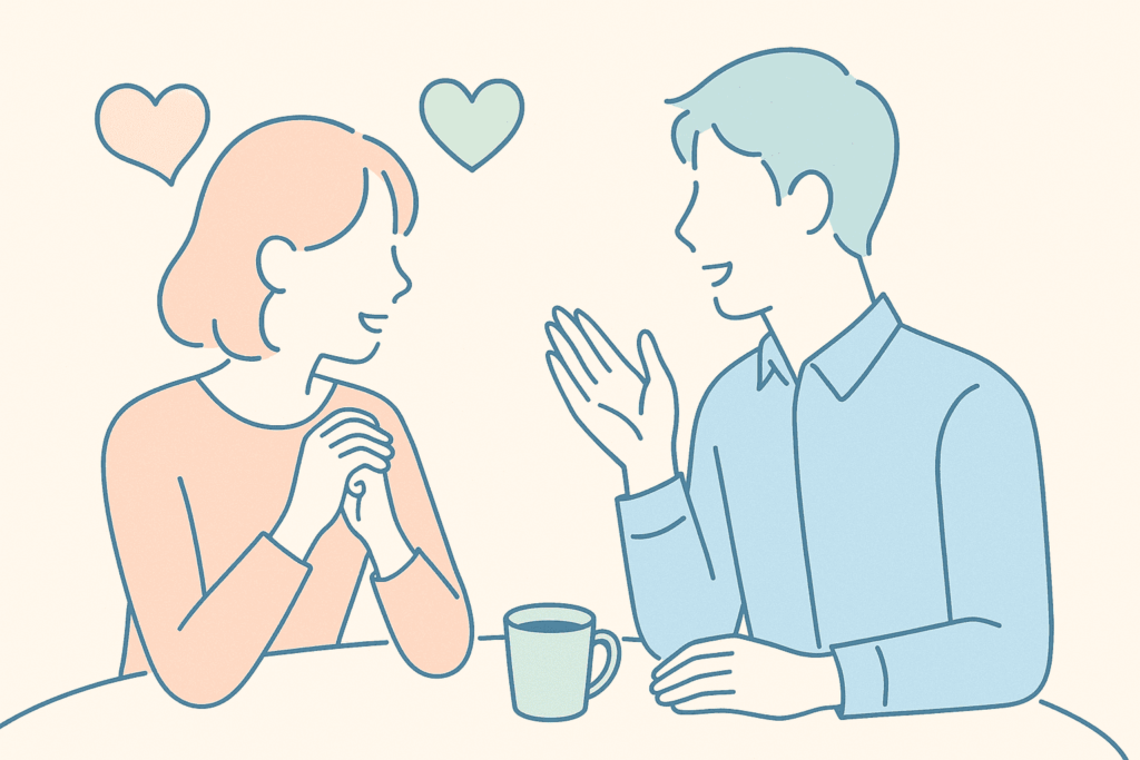 楽しく会話する男女
