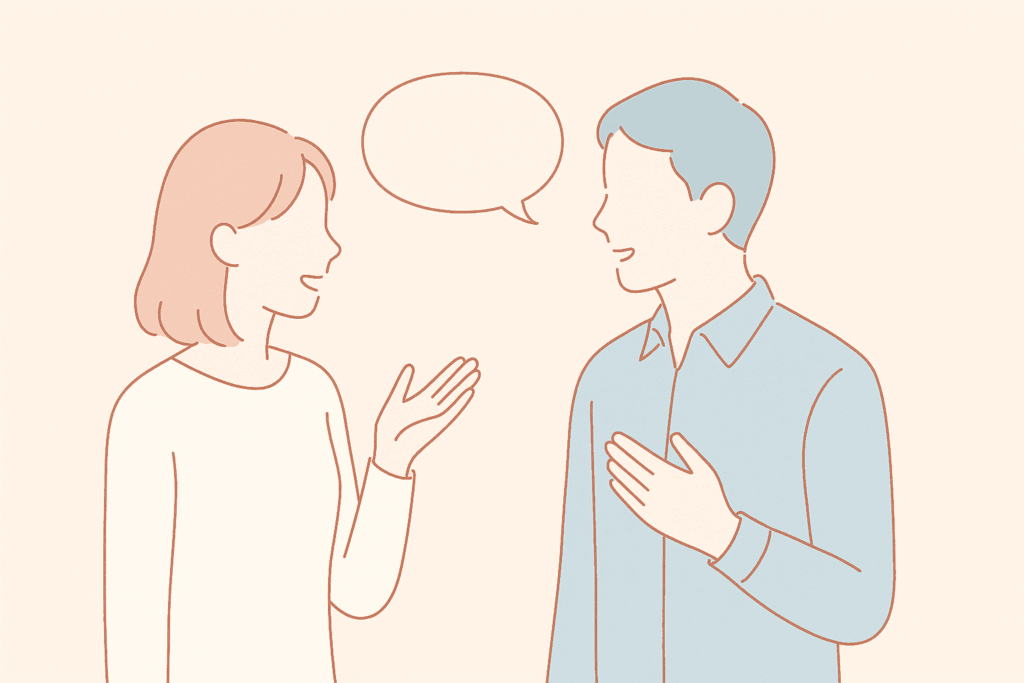 楽しく会話している男女
