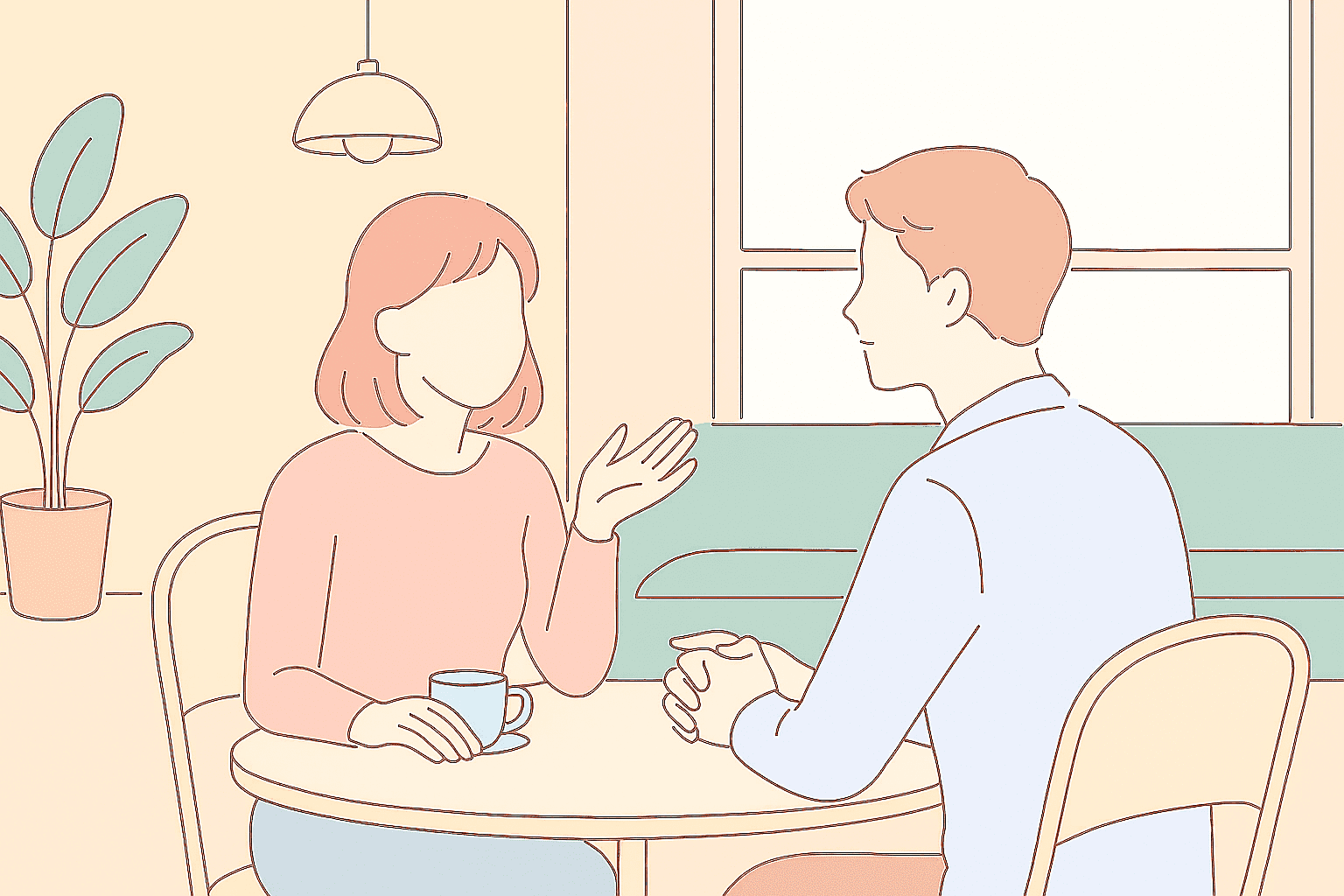 楽しく会話している男女