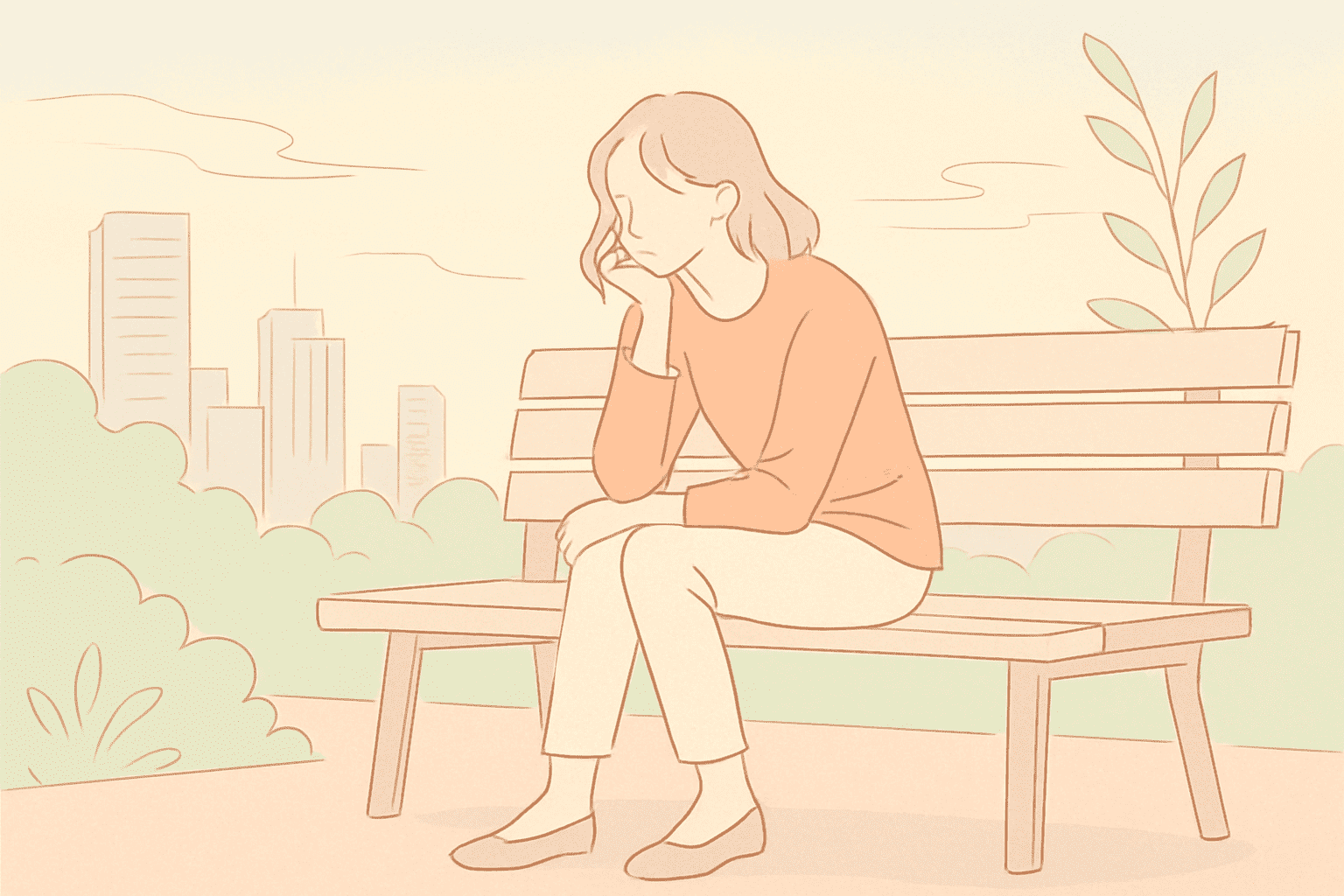 ベンチで座る女性