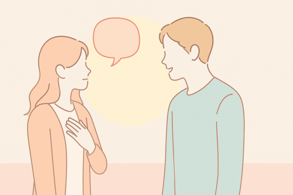 楽しく会話している男女