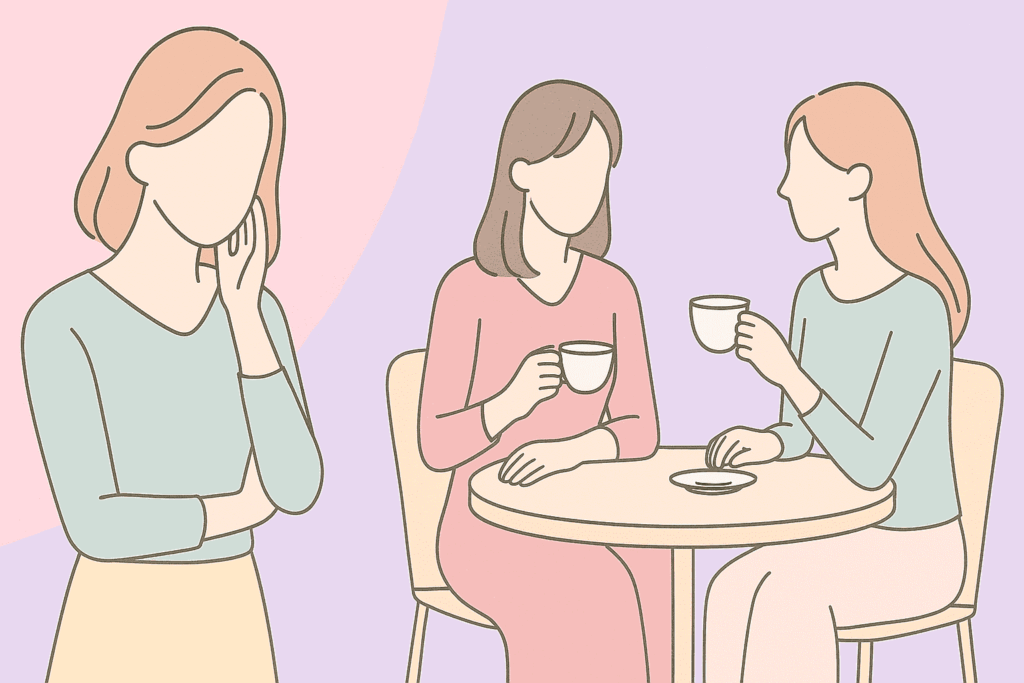 悩む女性とお茶する女性