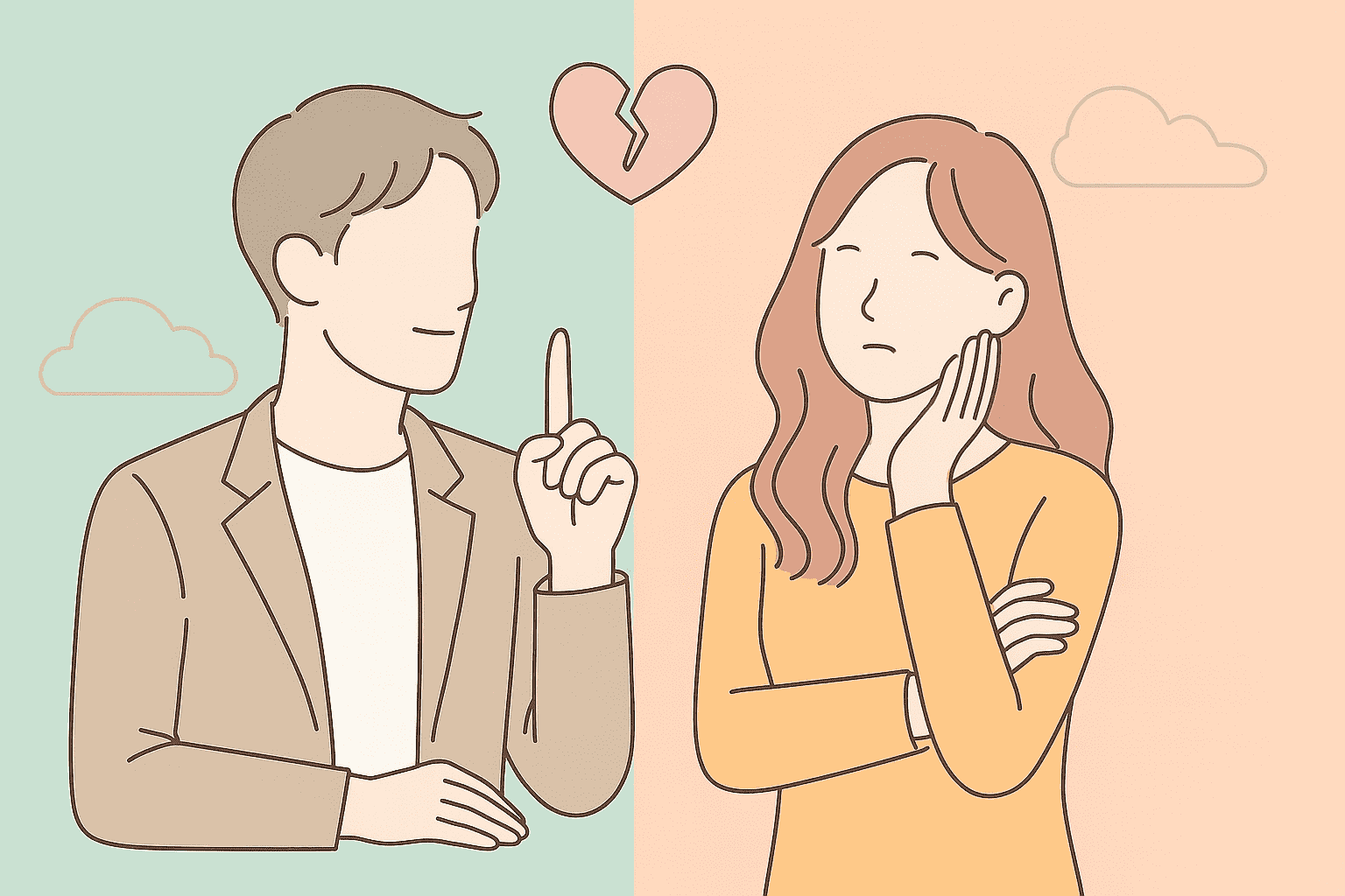 ニコニコ男と悩む女性